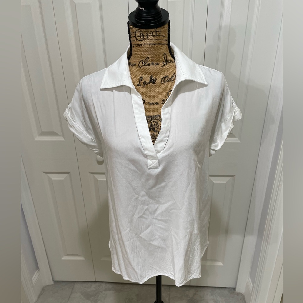 Casa Cabana White Fitted Cap Sleeve Polo Blouse